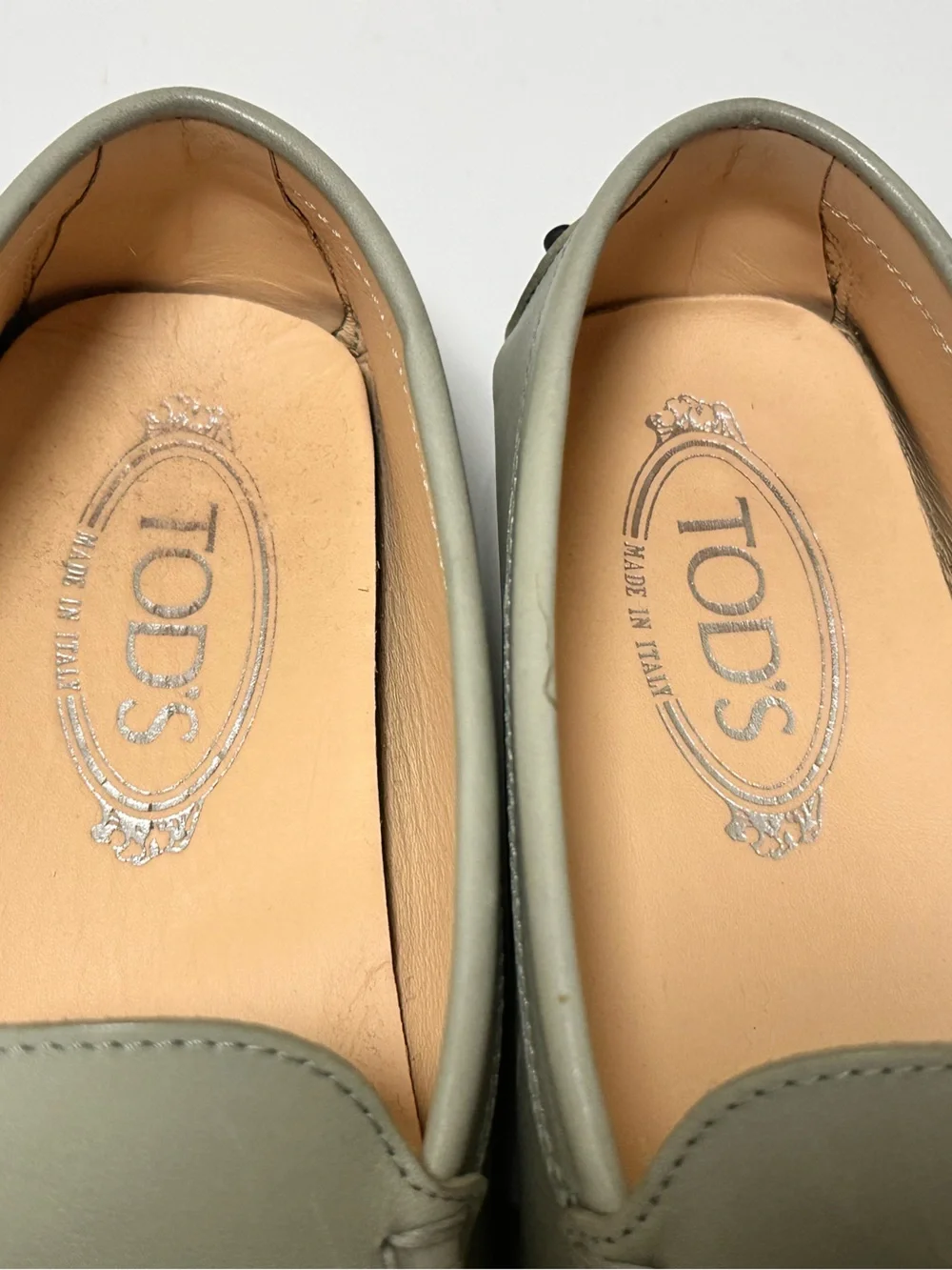 Tod's Sage Green Leather Driving Loafers